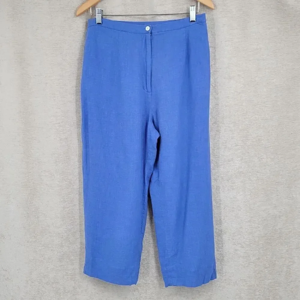 Bob Mackie Linen Blend Vintage Blue Embroidered Top and Matching Cropped Pants